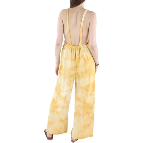 Anthropologie Maronie in a yellow tie dye wide leg jumpsuit size L - Picture 2 of 3